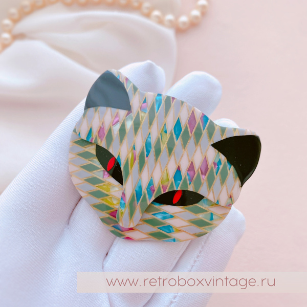 LEA STEIN Брошь «Кошечка: летний калейдоскоп» цветной арлекин, черные глазки