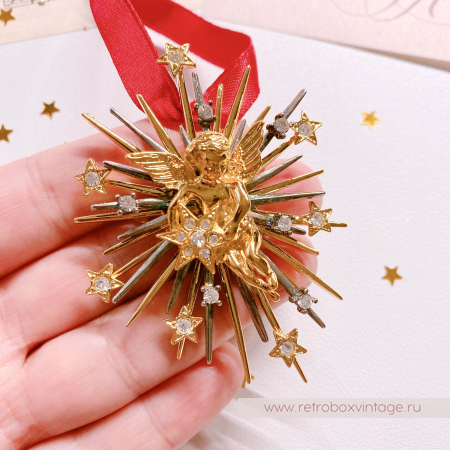 GRAZIANO Брошь "Ангел и звезды" в коробочке с атласной лентой (1998 год)