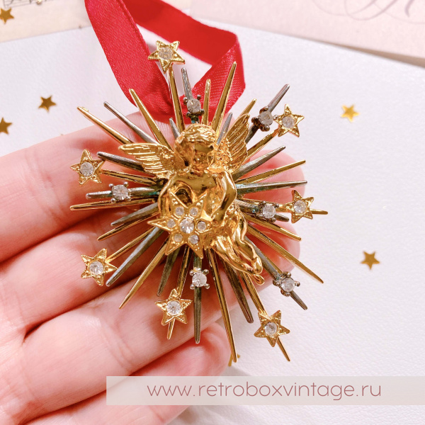 GRAZIANO Брошь "Ангел и звезды" в коробочке с атласной лентой (1998 год)