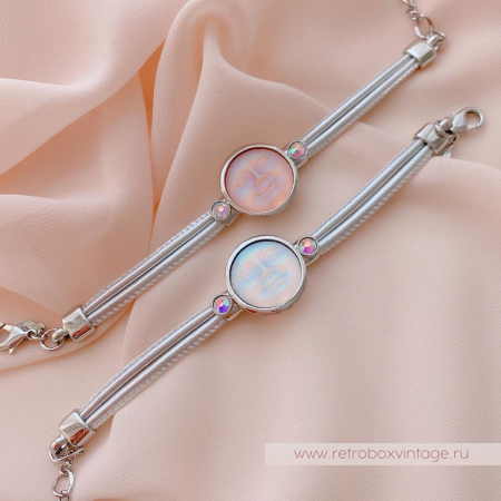 KIRKS FOLLY Браслет «Лунный свет: персиковая в серебре на кожаном ремешке»