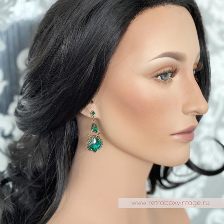 SWEET ROMANCE Серьги «Клеопатра: изумрудные в бронзе»