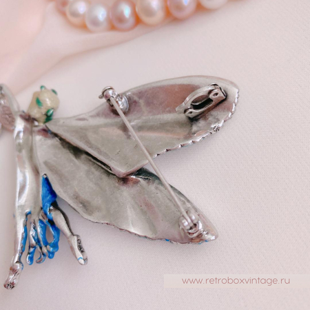 KIRKS FOLLY Брошь-кулон «Астральная фея в синем платье с луной: серебро»