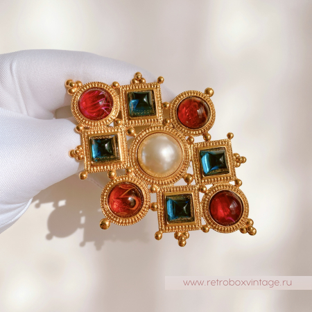 BEN AMUN Брошь "Византия" с цветными кабошонами и жемчугом