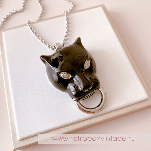 UVELINA Кулон на цепи "Черная пантера с серебристым кольцом"