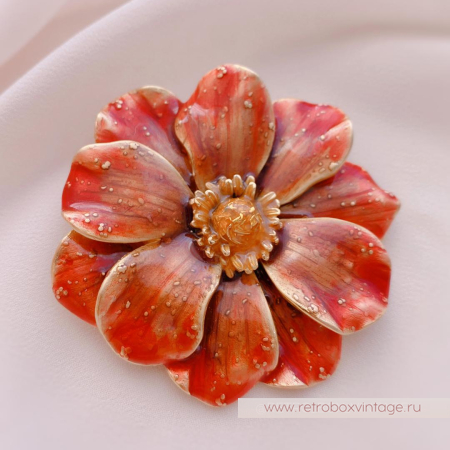 ERWIN PEARL Брошь «Цветок золотисто-красного анемона»
