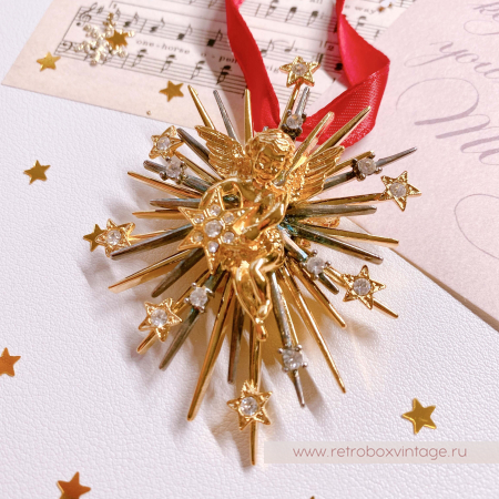 GRAZIANO Брошь "Ангел и звезды" в коробочке с атласной лентой (1998 год)