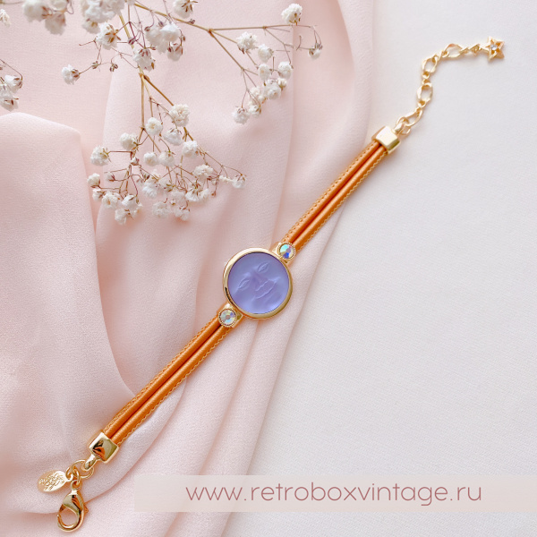 KIRKS FOLLY Браслет «Лунный свет: аметистовая в золоте на кожаном ремешке»