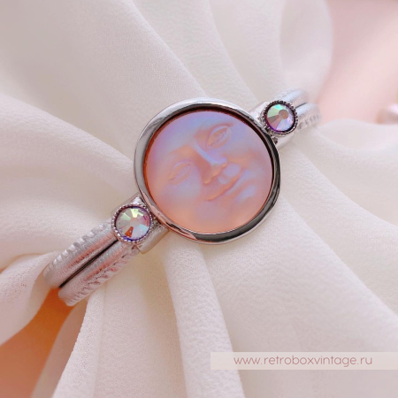 KIRKS FOLLY Браслет «Лунный свет: персиковая в серебре на кожаном ремешке»