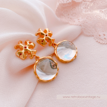 TORY BURCH Серьги-пусеты «Роксана: бежево-нюдовые кабошоны»