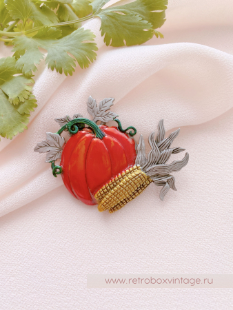 JJ / JONET JEWELRY Брошь «Тыква с кукурузой: серебро» овощи
