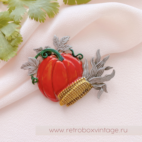 JJ / JONET JEWELRY Брошь «Тыква с кукурузой: серебро» овощи