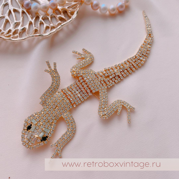 NO NAME Брошь наплечная «Кристальная ящерка»