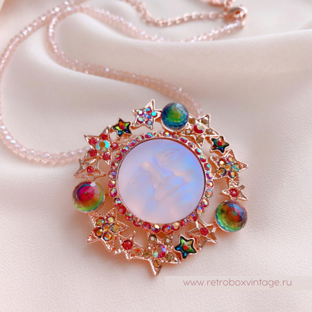 KIRKS FOLLY Брошь на бусах «Танец луны и звезд: розовое золото»