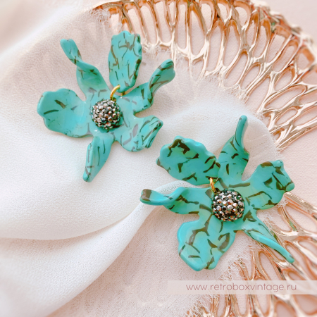 LELE SADOUGHI Серьги «Орхидеи малые: черные на бирюзе» (юбилейный выпуск)