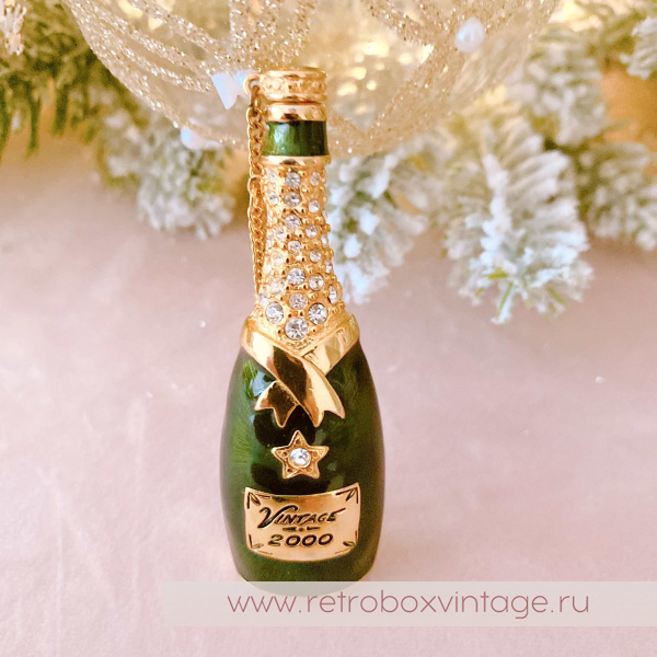 GRAZIANO Брошь "Бутылка шампанского" с автоматической пробкой на цепочке