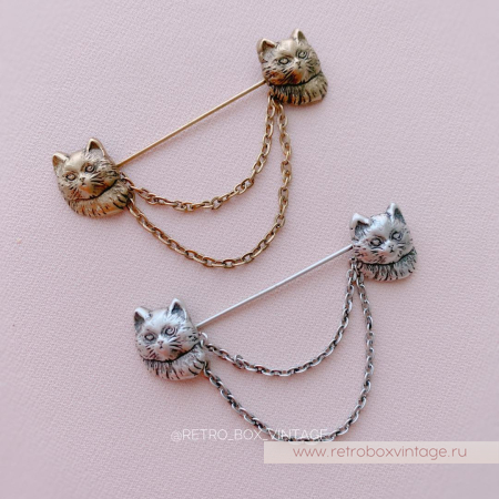 SWEET ROMANCE Брошь-стик "Два котенка: бронза" с цепочками-шатлен