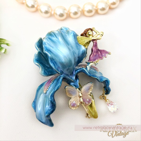 KIRKS FOLLY Брошь «Голубой ирис с феей и капелькой» (архив)