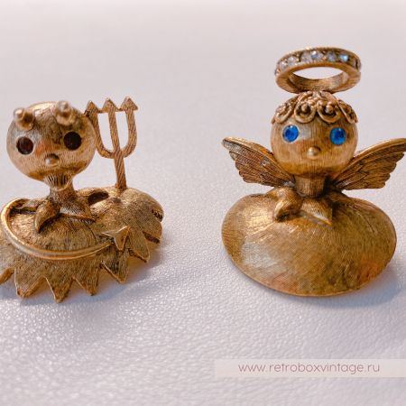 TORTOLANI Парные наплечные броши «Ангелочек и демон: Коллекция «Голос совести»