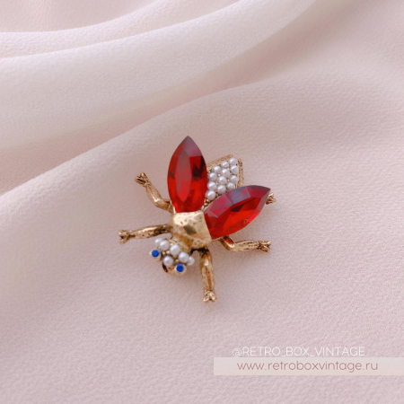 SWEET ROMANCE Трио брошей «Пчелки полевых цветов: сине-красные в золоте» (3 шт)