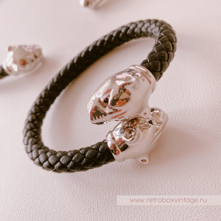 UVELINA Браслет "Серебристые пантеры: черные кристаллы" плетеная кожа