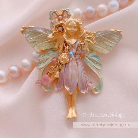 KIRKS FOLLY Брошь-кулон «Фея примулы с золотистыми крылышками»