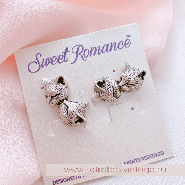 SWEET ROMANCE Серьги «Ласковые котики: серебро»