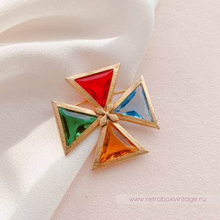 NO NAME Брошь-кулон «Тайны алхимии: кристальный цветной мальтийский крест»