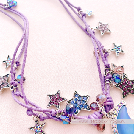 KIRKS FOLLY Ожерелье «Лавандовый вечер с полумесяцем» на шнурах с бусинами