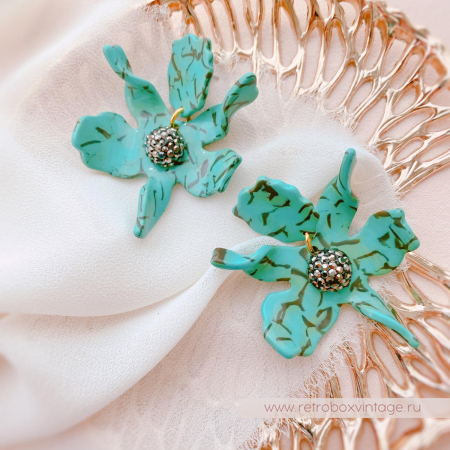 LELE SADOUGHI Серьги «Орхидеи малые: черные на бирюзе» (юбилейный выпуск)