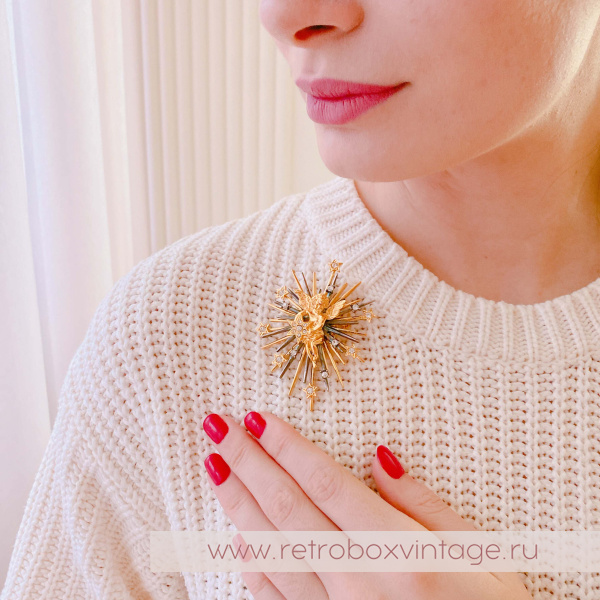 GRAZIANO Брошь "Ангел и звезды" в коробочке с атласной лентой (1998 год)