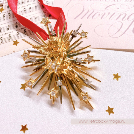 GRAZIANO Брошь "Ангел и звезды" в коробочке с атласной лентой (1998 год)