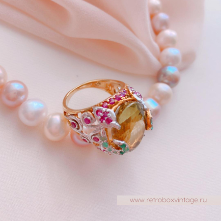 Кольцо «Оливия» (серебро 925, цитрин, рубин, изумруд) 7,5"