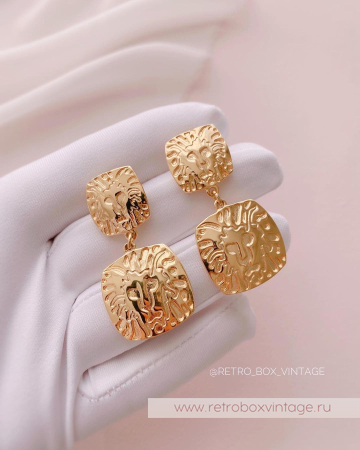 ANNE KLEIN Серьги «Золотые львы квадрат»