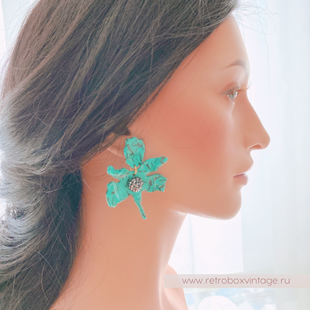 LELE SADOUGHI Серьги «Орхидеи малые: черные на бирюзе» (юбилейный выпуск)