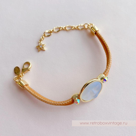 KIRKS FOLLY Браслет «Лунный свет: светлая в золоте на кожаном ремешке»