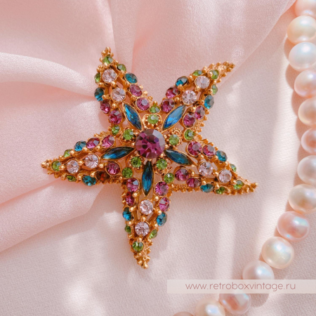 FLORENZA Брошь "Морская звезда: аметист-изумруд"