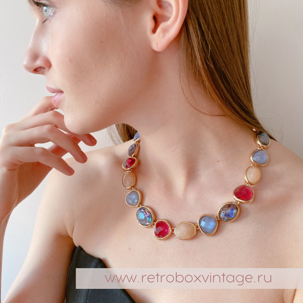 ANNE KLEIN Ожерелье "Морские камушки: малина и лаванда"