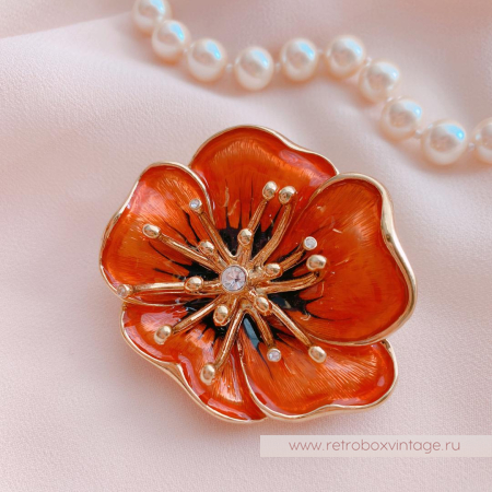 MONET Брошь «Красный коралловый мак»