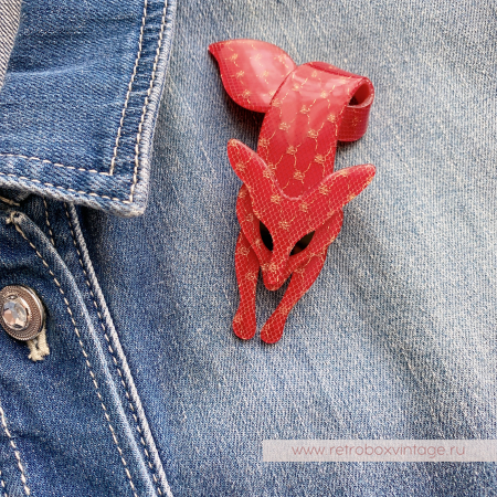 LEA STEIN Брошь "Лиса: красная кружевная" черные глазки