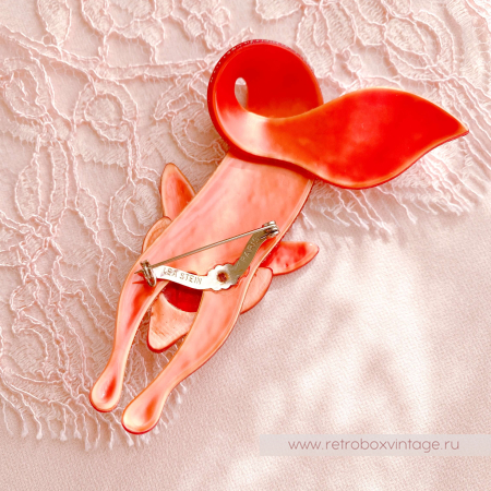 LEA STEIN Брошь "Лиса: красная кружевная" черные глазки