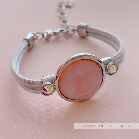 KIRKS FOLLY Браслет «Лунный свет: персиковая в серебре на кожаном ремешке»