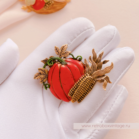 JJ / JONET JEWELRY Брошь "Тыква с кукурузой: бронза" овощи