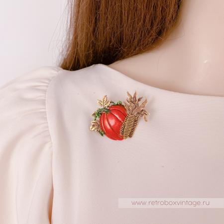 JJ / JONET JEWELRY Брошь "Тыква с кукурузой: бронза" овощи