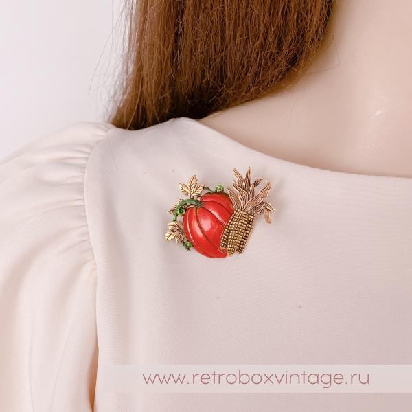 JJ / JONET JEWELRY Брошь "Тыква с кукурузой: бронза" овощи