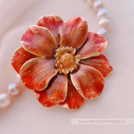 ERWIN PEARL Брошь «Цветок золотисто-красного анемона»