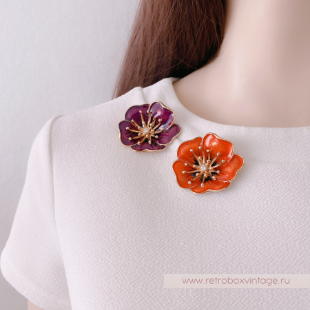 MONET Брошь «Красный коралловый мак»