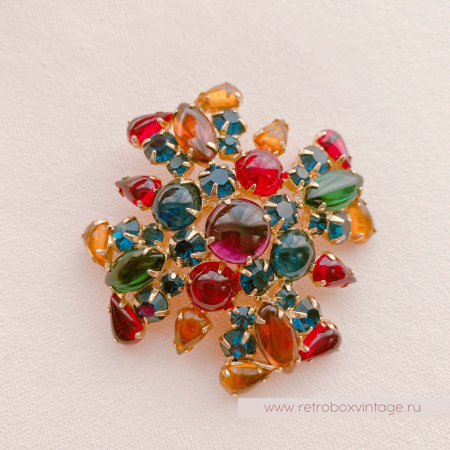 WEISS Брошь-кулон «Мальтийский крест: цветной  с кабошонами»