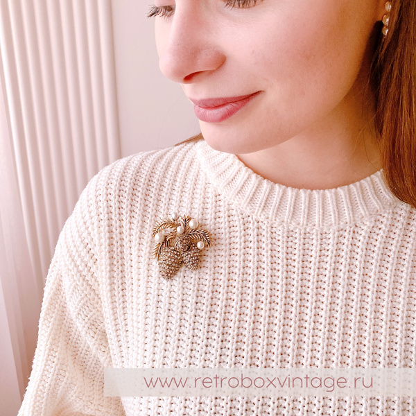 ANNE KLEIN Брошь "Кедровые шишки с жемчужинами" (в оригинальной коробке)