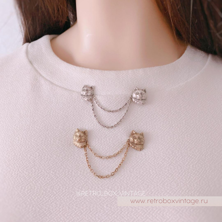 SWEET ROMANCE Брошь-стик "Два котенка: бронза" с цепочками-шатлен