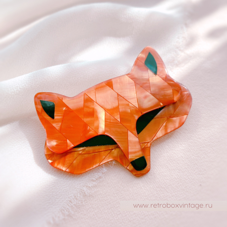 LEA STEIN Брошь «Лис Goupil: рыжий арлекин» черные глазки